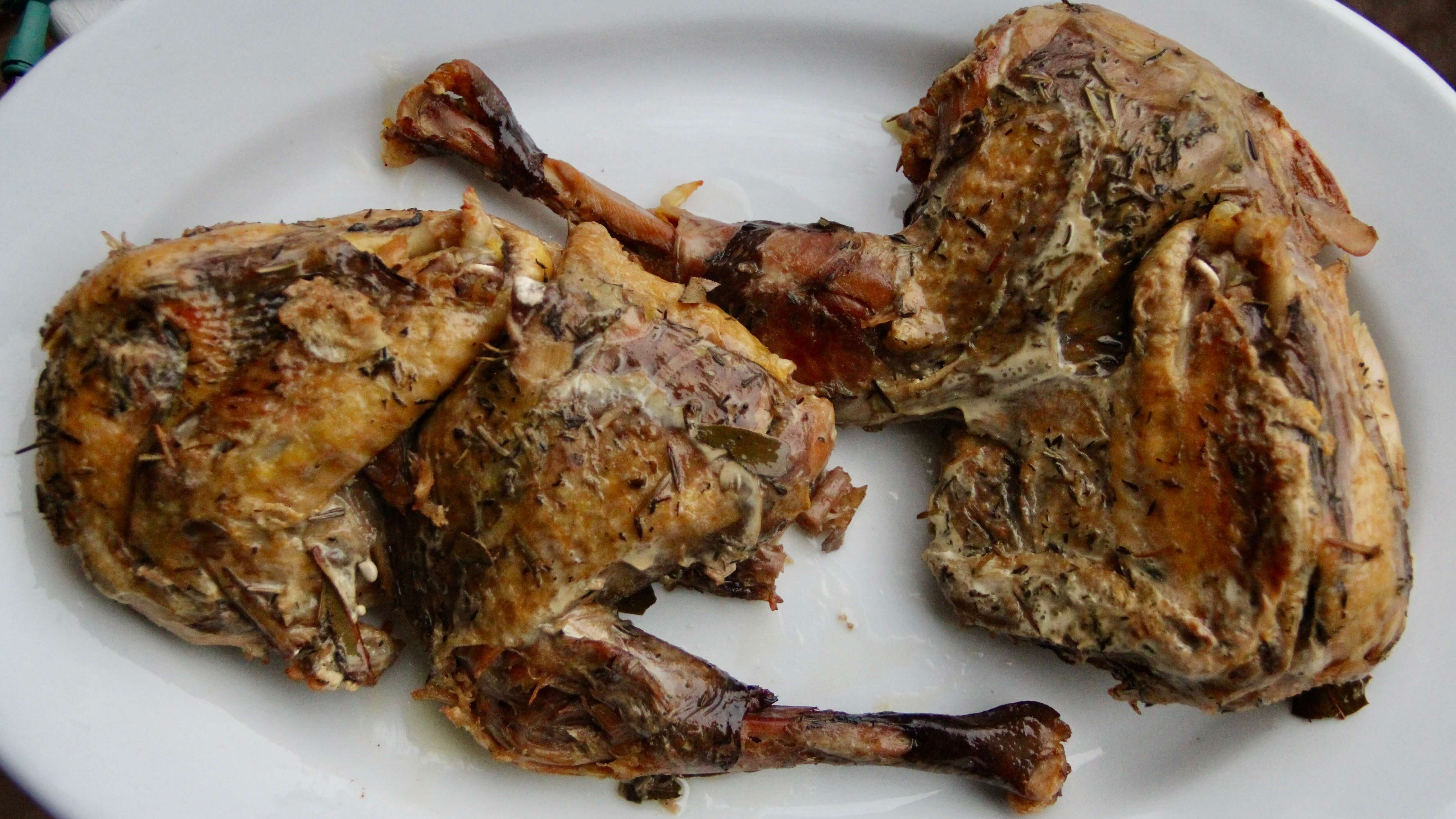 Guinea fowl confit cooked in lard