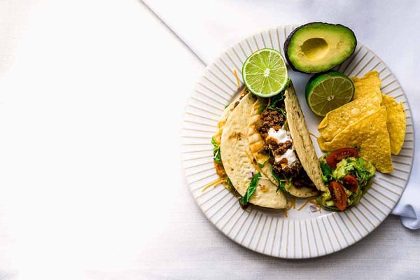 Tex Mex ground grassfed beef tacos on plate