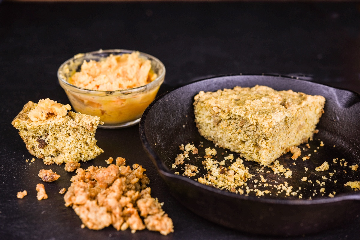 iberico crackling cornbread recipe with honey hot sauce butter