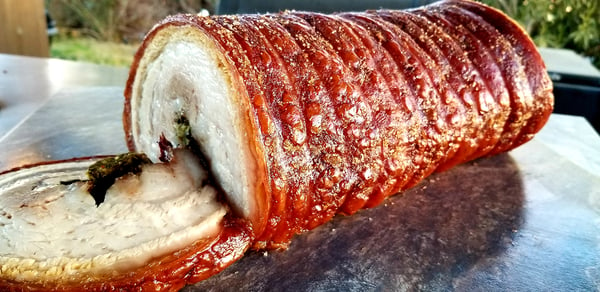 Incredibly crispy cracklins surround this Skin-On Pork Belly from White Oak Pastures. It was smoked using a 270 Smoker and you can find the full step-by-step recipe on Chef Phillip Dell's website!