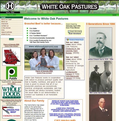 White Oak Pastures website in 2008